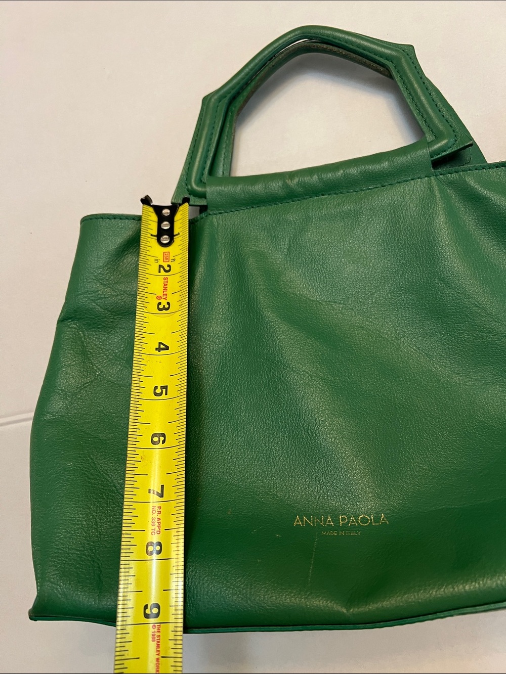 ANNA PAOLA EMERALD GREEN LEATHER BONNIE TOTE TOP HANDLE BAG GOLD HARDWARE - Picture 12 of 16